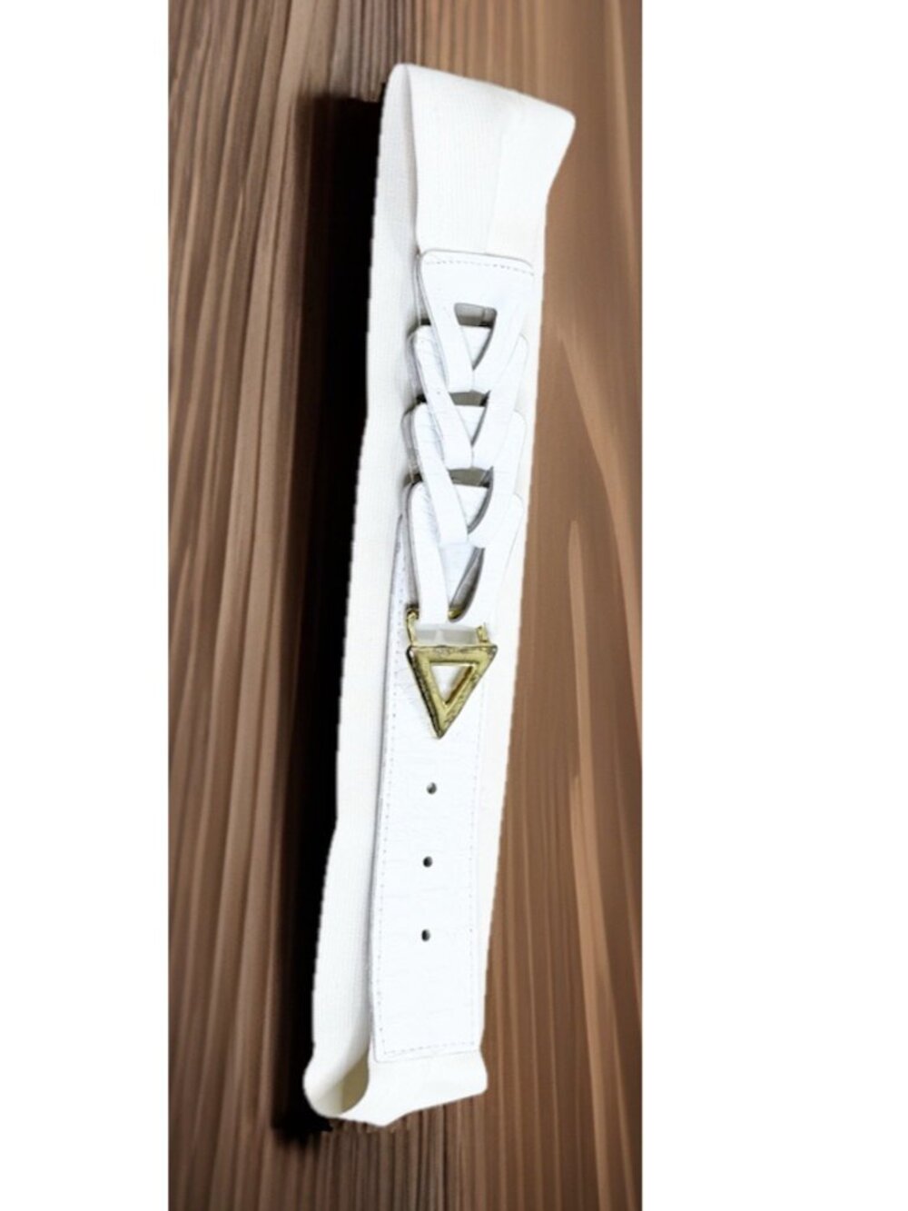 VTG Triangle Waist Stretch Belt  White Gold Toned Buckle 24-28" Unstretched GUC